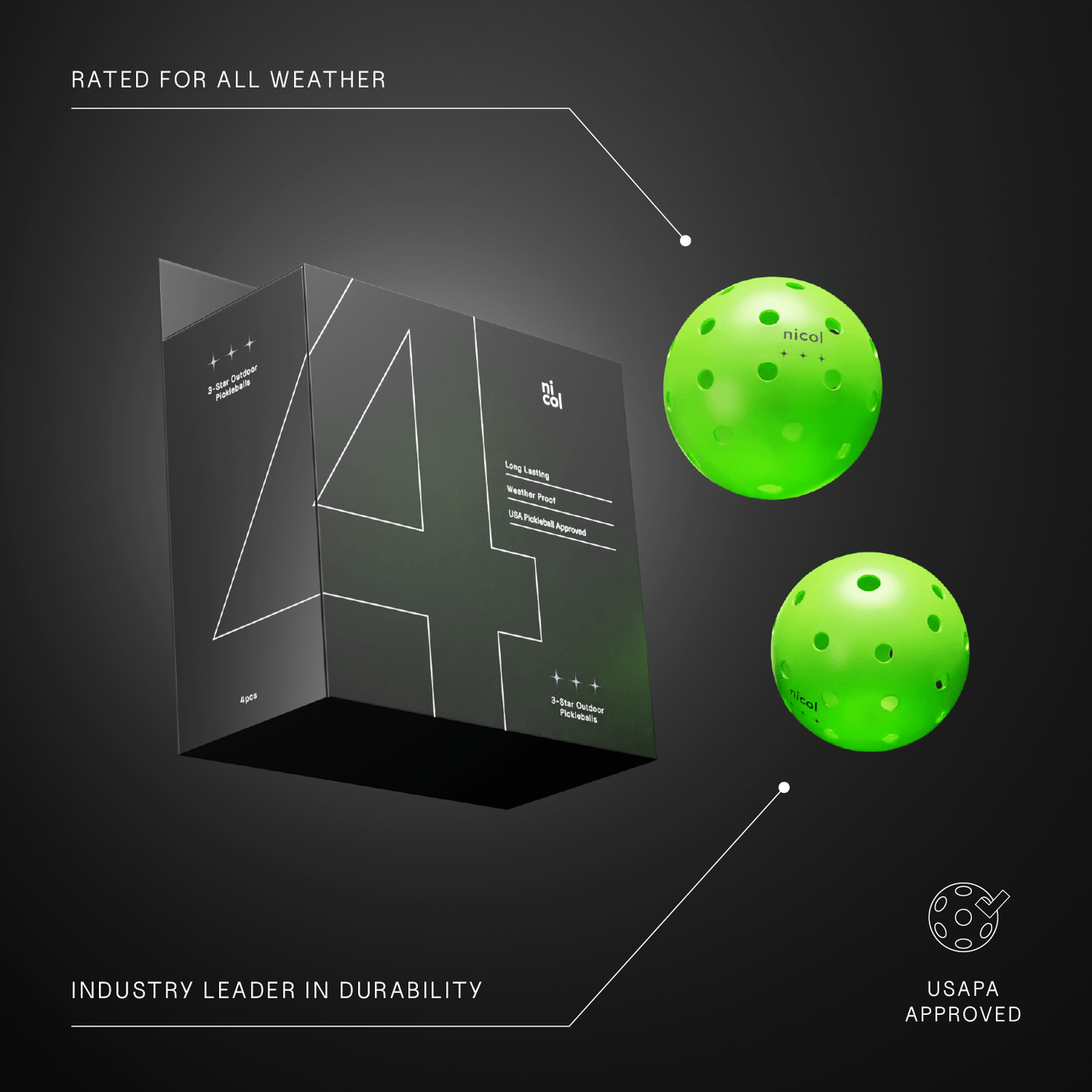 4-Pack of 3-Star Pickleball Balls